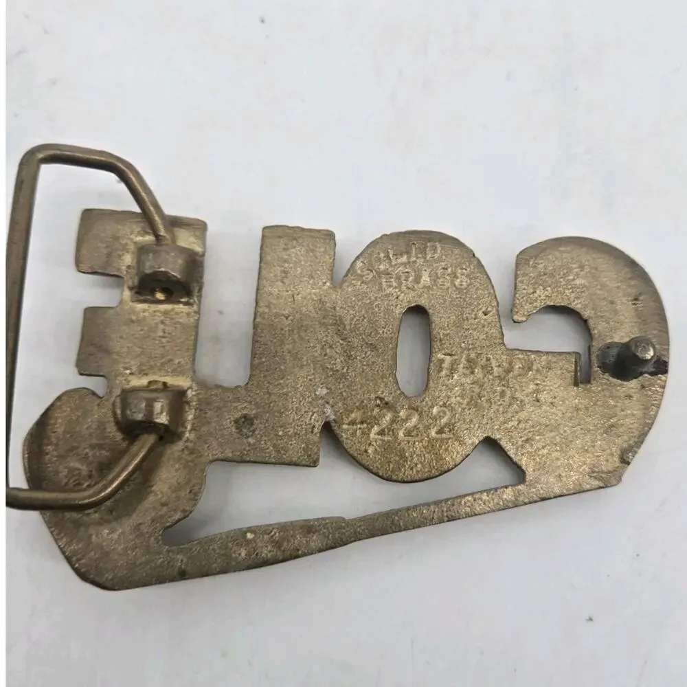 Vintage GOLF Word Art Belt Buckle Brass R.O.C. Golfing Golf Club Ball